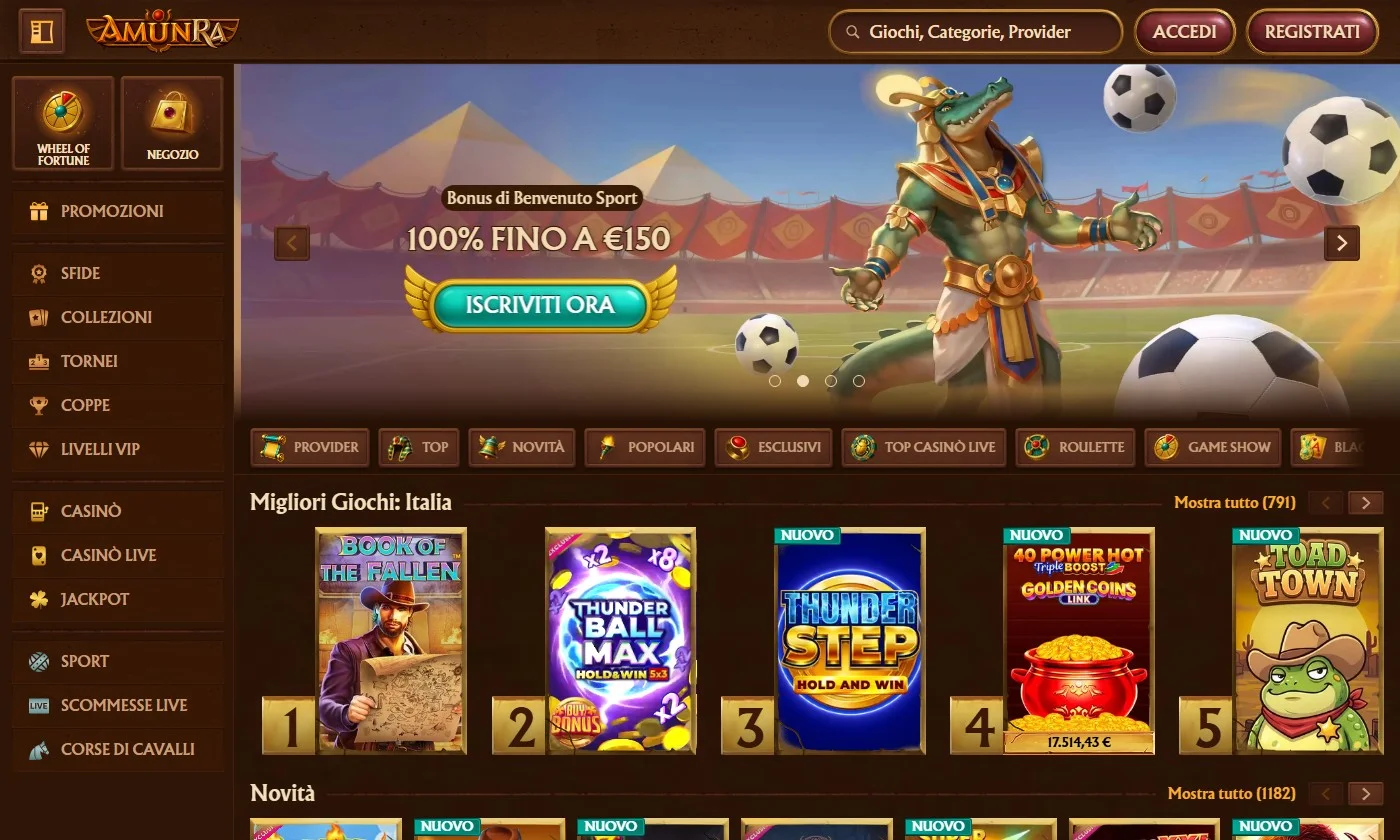 casinò paypal non aams: la pagina principale di AmunRa