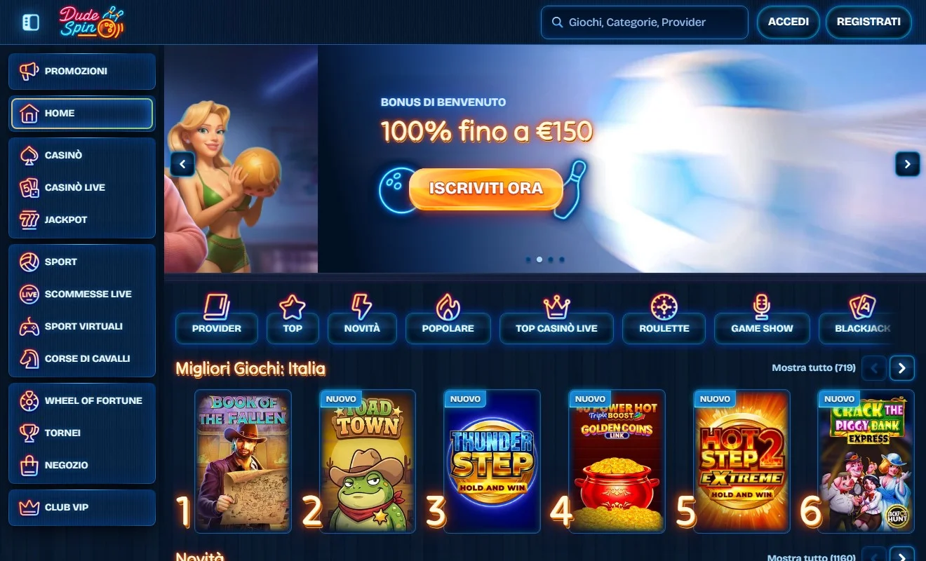 casino non aams con paypal: la lobby di DudeSpin