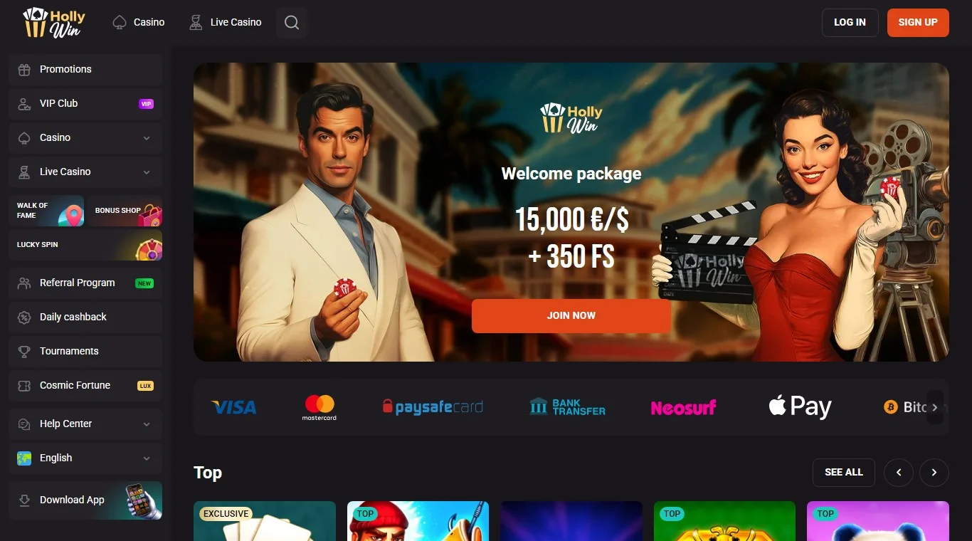 casino online non aams paypal: la homepage del casinò Hollywin